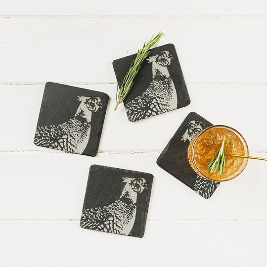 In this photo 4 Slate Coasters Pheasant Mood4Whisky