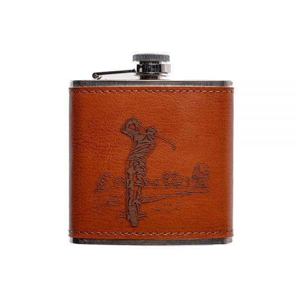 In this photo Hip Flask Golf - Leather - Selbraehouse Scotland Mood4Whisky