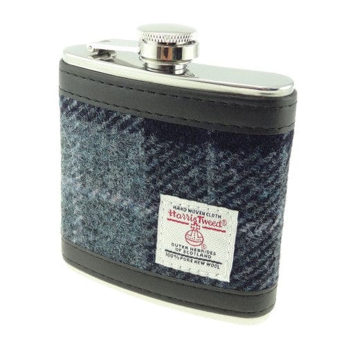 In this photo Hip Flask in Grey Black Tartan - Harris Tweed - Glen Appin of Scotland Mood4Whisky