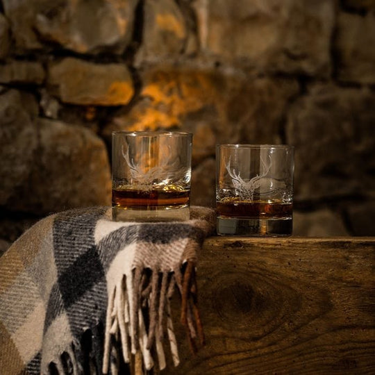 In this photo Whisky Glass Engraved Stag 2 Pieces - Just Slate Company Scotland Mood4whisky