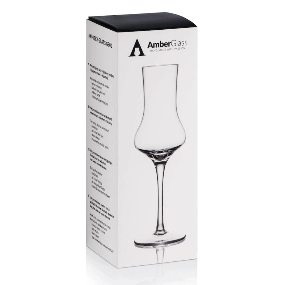 In this photo Whisky Glass G300 – 100 ml – Hand-Blown – Amber Glass Mood4whisky