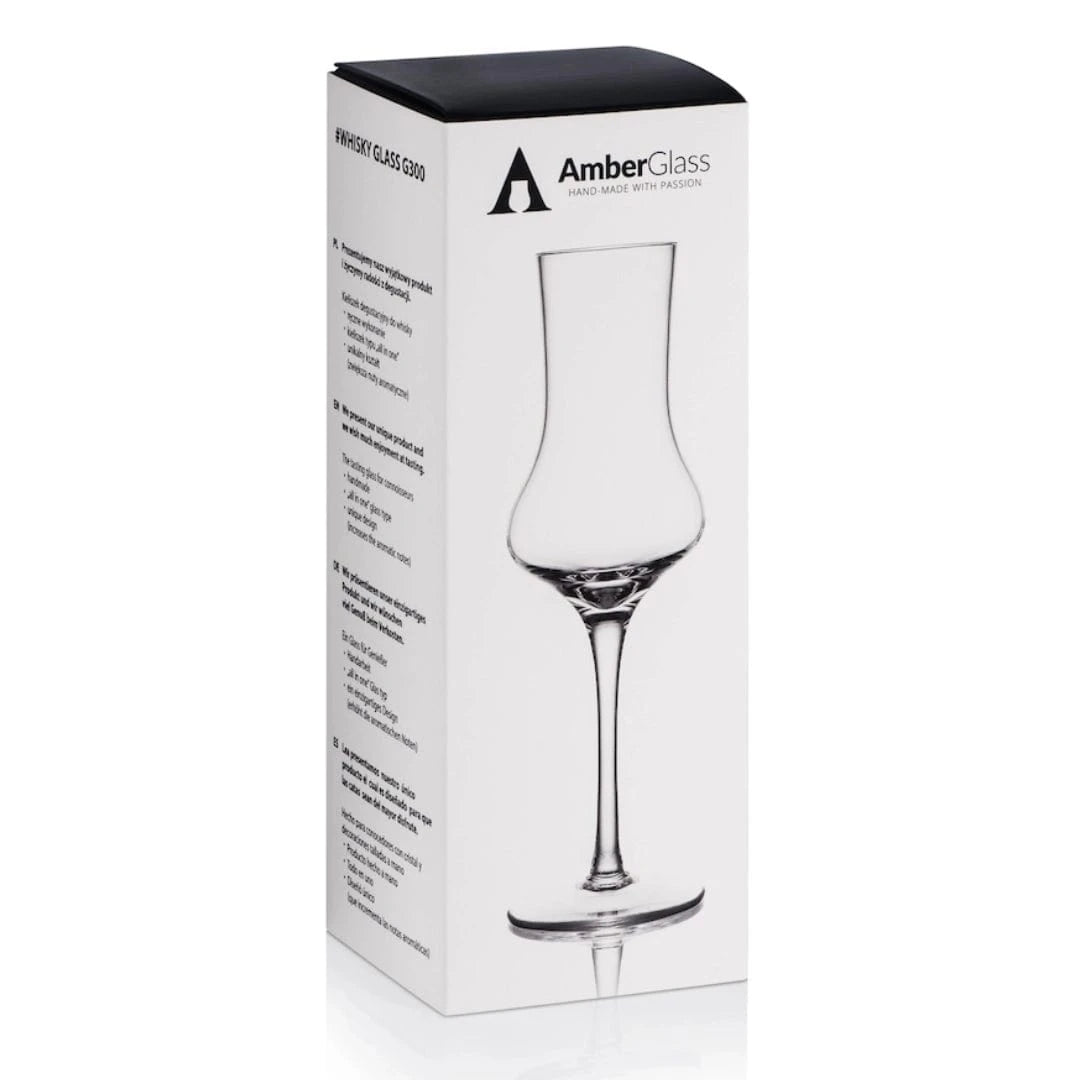 In this photo Whisky Glass G300 – 100 ml – Hand-Blown – Amber Glass Mood4whisky