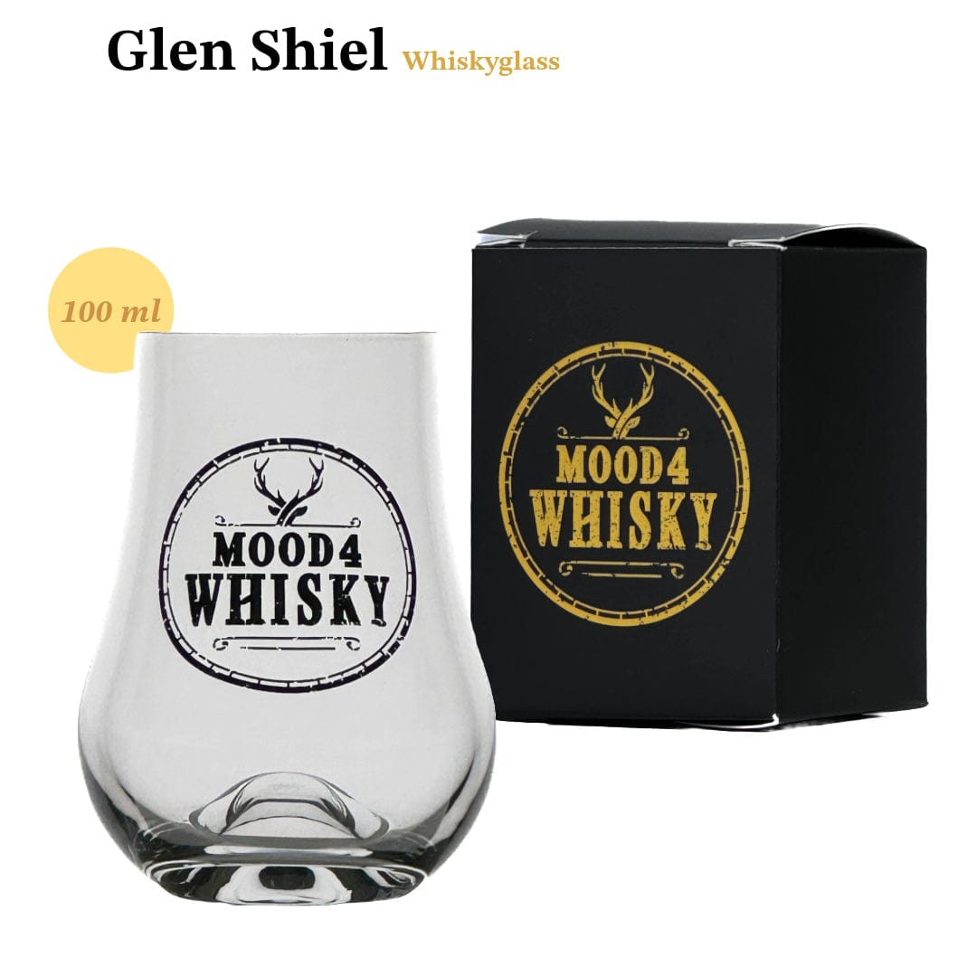 In this photo Whisky glass Glen Shiel with logo ★★★★★ - 100 ml - Gift packaging - Mood4Whisky MoodCompanyNL